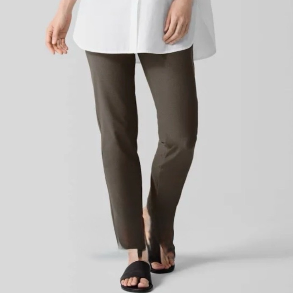 Eileen Fisher Brown Organic Cotton Straight Leg Casual Dress Pants | Size L